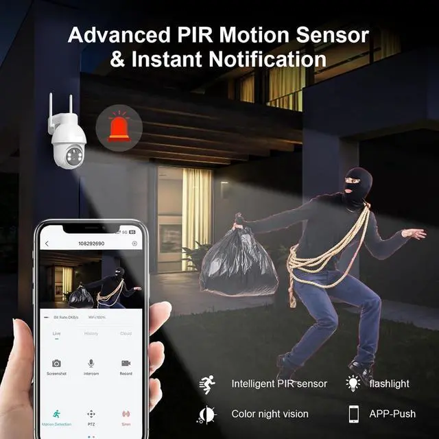 Alt view image 3 of 6 - 5MP Home Security Solar Camera WiFi Surveillance Camera Color Night Vision Human Detection Outdoor Wireless Two Way Audio