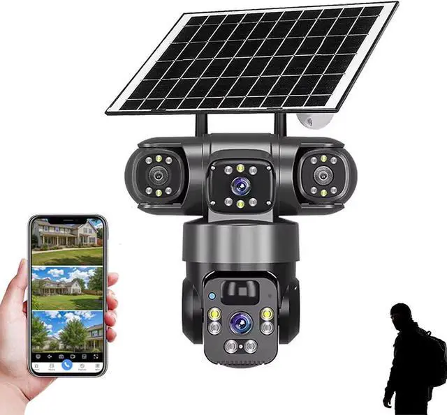 Main image of Solar Powered Multi Angle Security Camera, 6K 9MP Outdoor Wi-Fi Security Camera