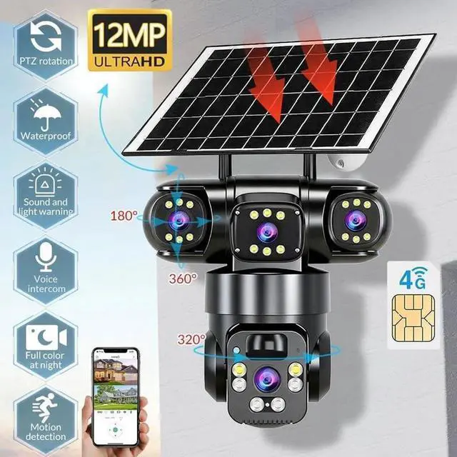 Alt view image 2 of 7 - Solar Powered Multi Angle Security Camera, 6K 9MP Outdoor Wi-Fi Security Camera