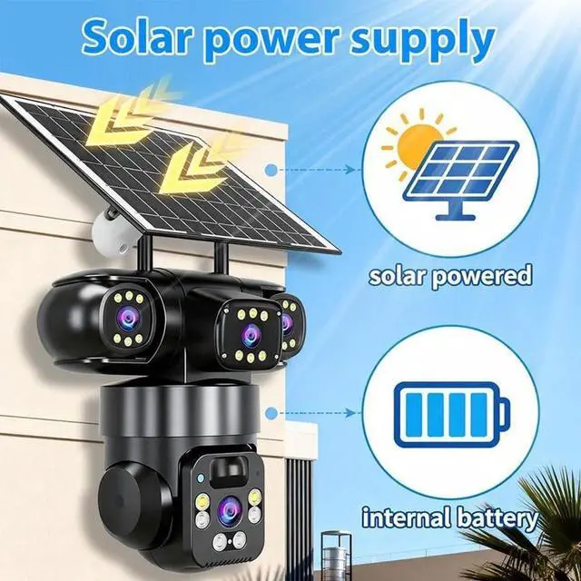 Alt view image 3 of 7 - Solar Powered Multi Angle Security Camera, 6K 9MP Outdoor Wi-Fi Security Camera