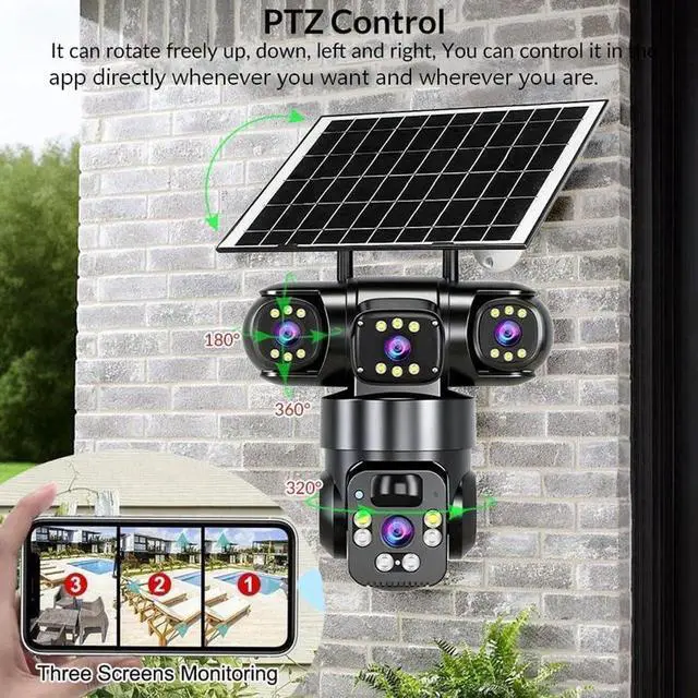 Alt view image 4 of 7 - Solar Powered Multi Angle Security Camera, 6K 9MP Outdoor Wi-Fi Security Camera