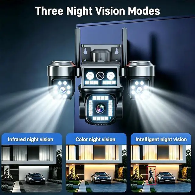 Alt view image 5 of 7 - 4-Lens 4G LTE Cellular Security Camera Outdoor,WiFi PTZ Camera, AI Human Detection, Full Color & IR Night Vision, 2-Way Audio, IP66 Weatherproof, Support TF Card & Cloud Storage,2