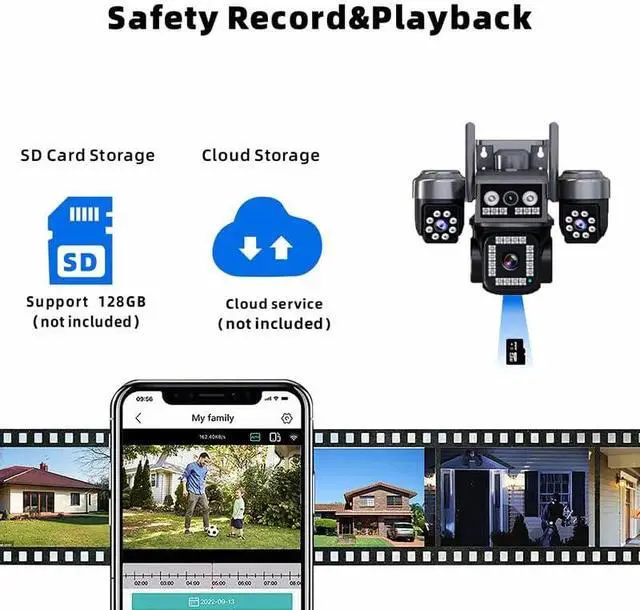 Alt view image 7 of 7 - 4-Lens 4G LTE Cellular Security Camera Outdoor,WiFi PTZ Camera, AI Human Detection, Full Color & IR Night Vision, 2-Way Audio, IP66 Weatherproof, Support TF Card & Cloud Storage,2