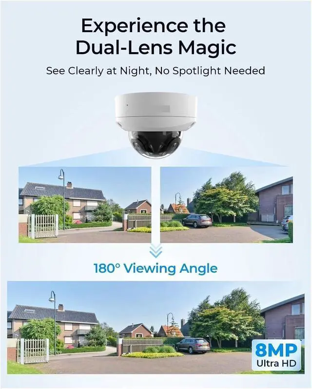 Alt view image 2 of 5 - 8MP 16MP PoE IP Camera IK10 Vandal-Proof Security Camera Dual-Lens 180° Panoramic Surveillance Cameras with Spotlight