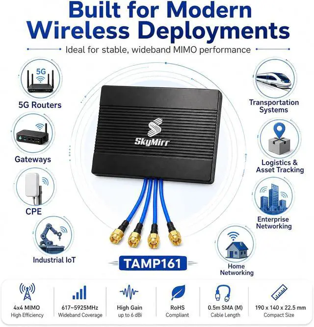 Alt view image 4 of 6 - TAMP161 4G LTE/5G Sub-6 Omnidirectional MIMO Antenna