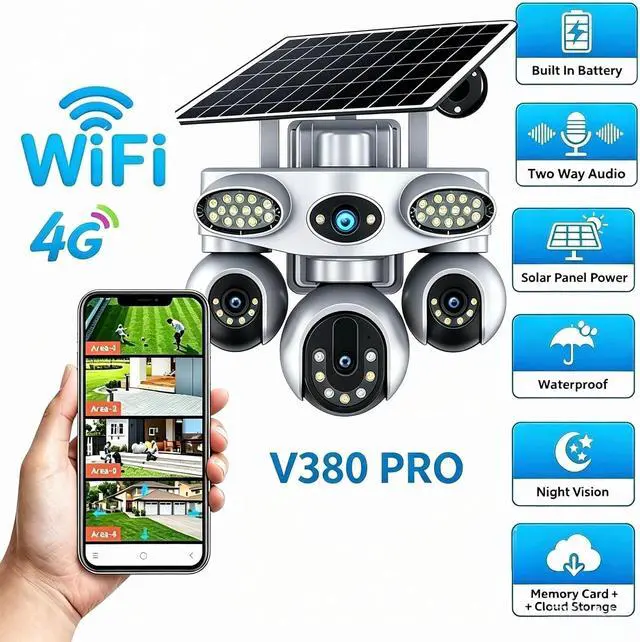Alt view image 2 of 7 - 4-Lens Solar PTZ Safety Camera Wireless Outdoor, with 24/7 Continuous Recording, Intelligent Detection and Automatic Tracking, Two-Way Audio Communication, Voice Alarm, Suitable for Home Farm safety4