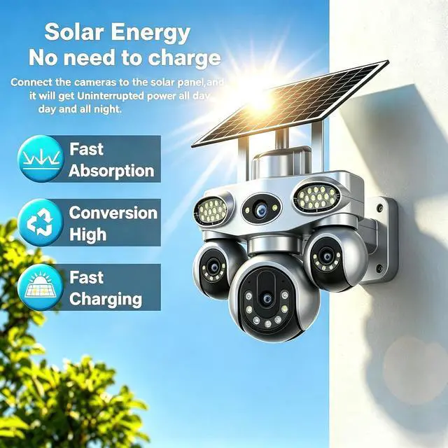 Alt view image 3 of 7 - 4-Lens Solar PTZ Safety Camera Wireless Outdoor, with 24/7 Continuous Recording, Intelligent Detection and Automatic Tracking, Two-Way Audio Communication, Voice Alarm, Suitable for Home Farm safety4