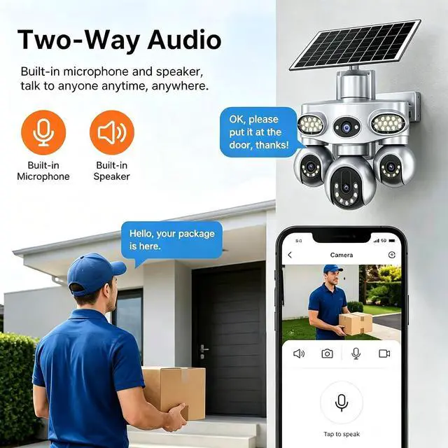 Alt view image 6 of 7 - 4-Lens Solar PTZ Safety Camera Wireless Outdoor, with 24/7 Continuous Recording, Intelligent Detection and Automatic Tracking, Two-Way Audio Communication, Voice Alarm, Suitable for Home Farm safety4