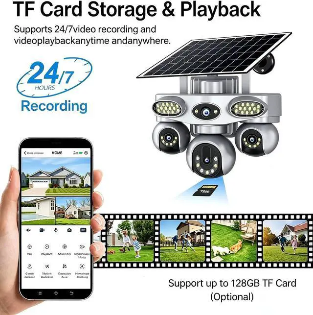 Alt view image 7 of 7 - 4-Lens Solar PTZ Safety Camera Wireless Outdoor, with 24/7 Continuous Recording, Intelligent Detection and Automatic Tracking, Two-Way Audio Communication, Voice Alarm, Suitable for Home Farm safety4