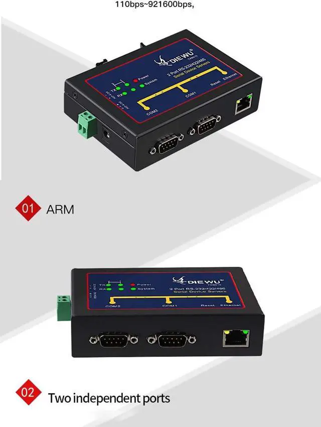 Alt view image 3 of 5 - Industrial 2 Ports RS232/422/485 Serial Device Server Converter Support VCOM/TCP Server/TCP Client/UDP Mode