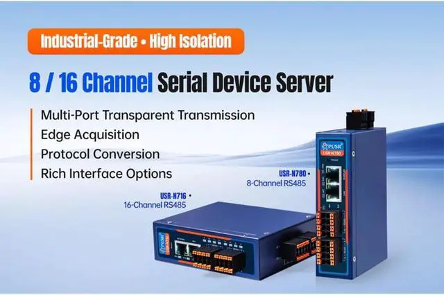Alt view image 2 of 6 - 8/16-Channel RS485 Industrial Edge Serial Server Device USR-N780 Pro Version