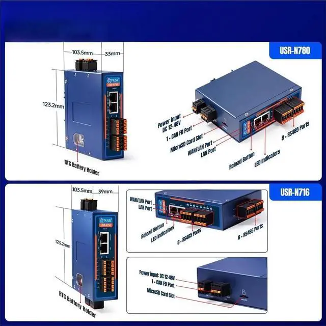 Alt view image 5 of 6 - 8/16-Channel RS485 Industrial Edge Serial Server Device USR-N780 Pro Version