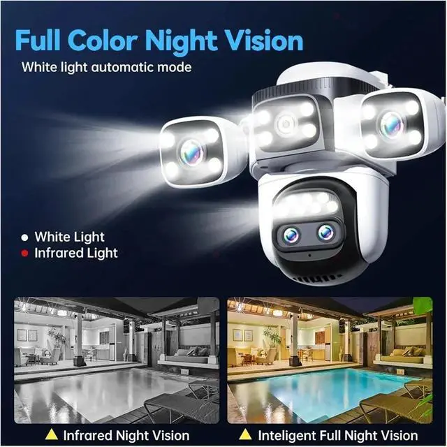Alt view image 3 of 6 - 10K UHD WiFi6 20MP Outdoor Security Camera with 10X Zoom Four Screens Four Lenses PTZ Auto-Tracking Waterproof for CCTV
