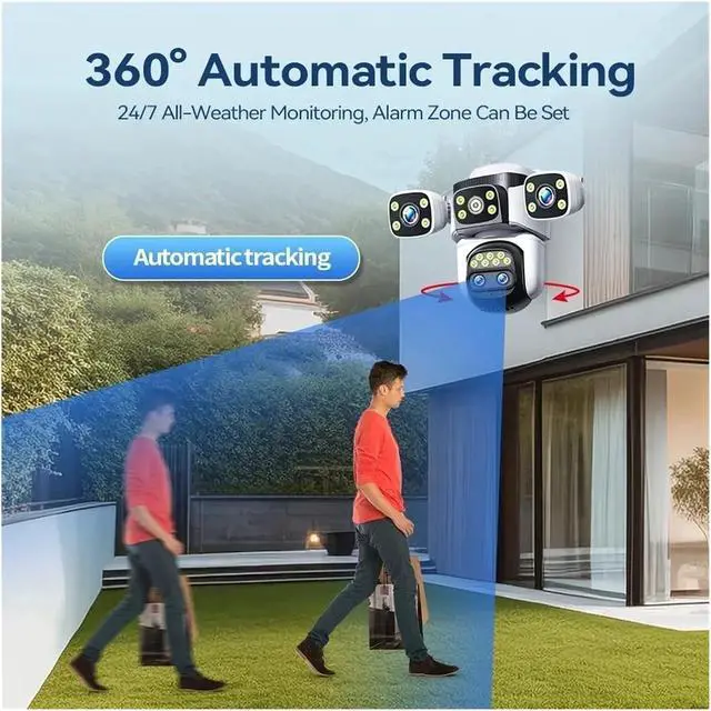 Alt view image 4 of 6 - 10K UHD WiFi6 20MP Outdoor Security Camera with 10X Zoom Four Screens Four Lenses PTZ Auto-Tracking Waterproof for CCTV