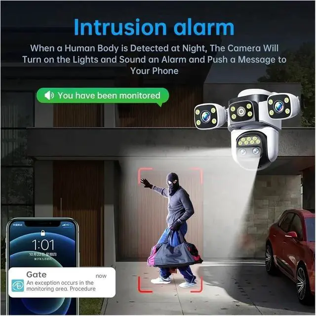 Alt view image 5 of 6 - 10K UHD WiFi6 20MP Outdoor Security Camera with 10X Zoom Four Screens Four Lenses PTZ Auto-Tracking Waterproof for CCTV