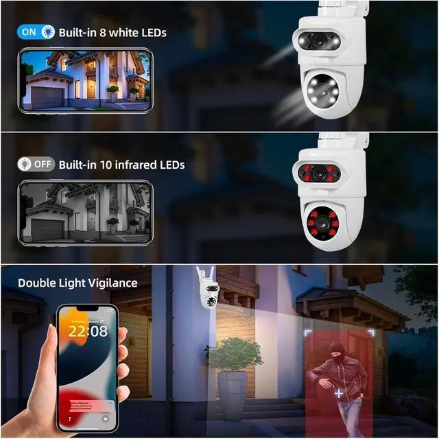 Alt view image 4 of 7 - Outdoor 10MP 5K HD Dual Lens WiFi IP Camera Smart PTZ Home Security CCTV Video Surveillance Human Detection