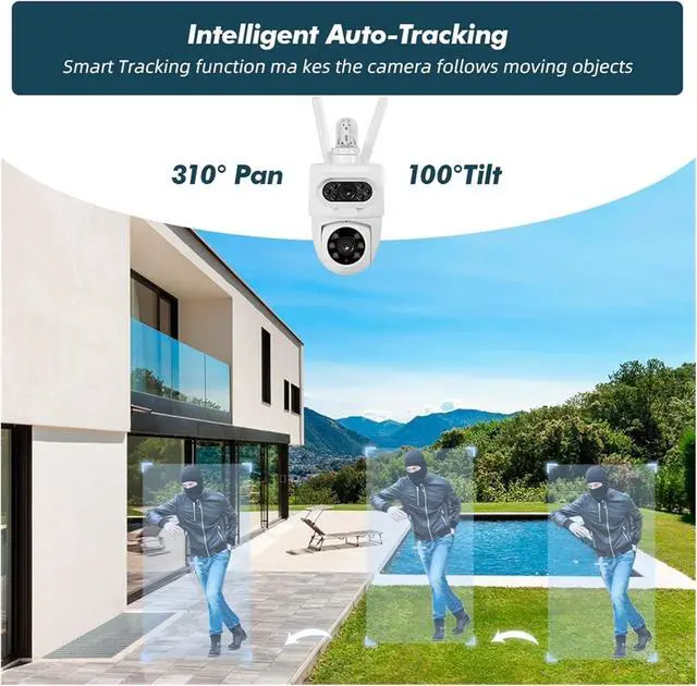 Alt view image 6 of 7 - Outdoor 10MP 5K HD Dual Lens WiFi IP Camera Smart PTZ Home Security CCTV Video Surveillance Human Detection