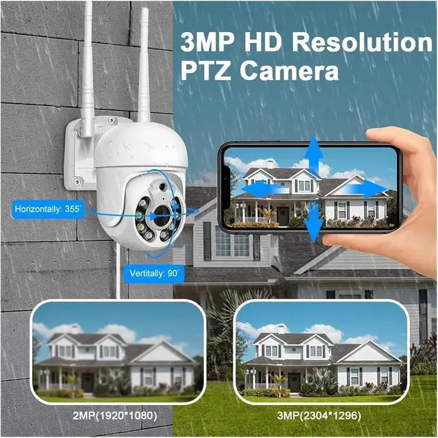 Alt view image 2 of 6 - 5MP WiFi Camera Outdoor 1536P 5X Digitial Zoom PTZ IP Cameras Audio P2P CCTV Surveillance Work with