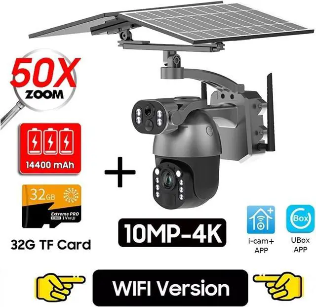 Alt view image 2 of 2 - 10MP 4K 50X Optical Zoom Video Solar Camera 4G SIM CCTV Outdoor SurveillanceWiFi Home Security PTZ Motion Detect IP Tracking Cam