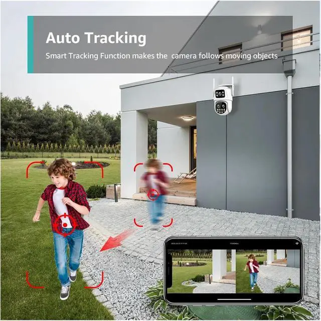 Alt view image 4 of 7 - 8MP Dual Screen and Dual Lens WiFi Surveillance Camera Ai Auto Tracking Color Night Vision Bluetooth Outdoor PTZ Security Camera