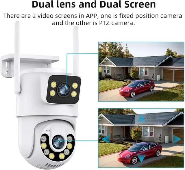 Alt view image 3 of 6 - Outdoor Security IP Camera 4K 8MP HD Dual Lens External WiFi PTZ Camera Auto Tracking Street Surveillance Camera