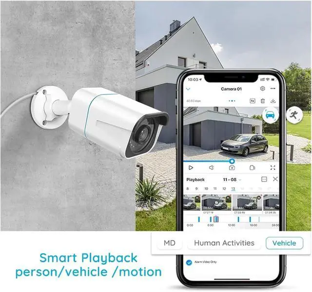 Alt view image 4 of 5 - Outdoor Camera 8mp 4K PoE Human/Car Detection Night Vision Bullet Smart Home IP Surveillance Camera RLC-810A