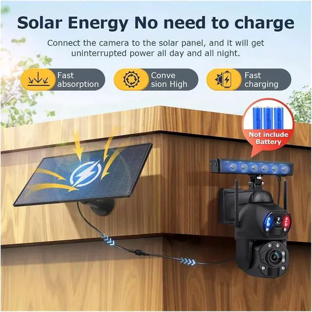 Alt view image 2 of 6 - 4K 8MP 36X Zoom 4G Solar Camera Dual Lens Dual Screen Human Detect Auto Tracking Outdoor 10W Solar Panel WiFi CCTV