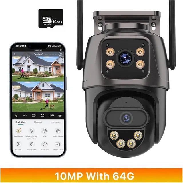 Alt view image 2 of 7 - Three Lens Outdoor WiFi IP Camera Three Screen PTZ Camera Ai Human Detection 15MP IP66 Waterproof CCTV Video Security Cam