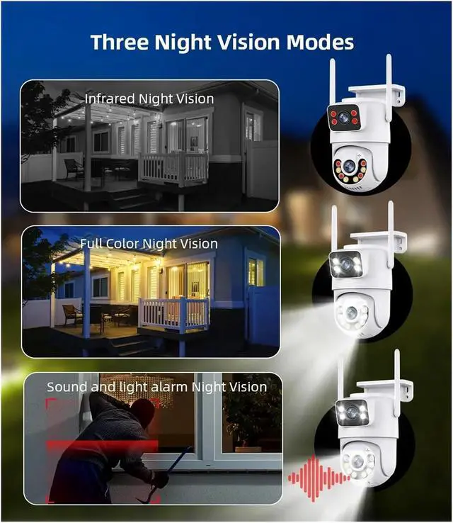 Alt view image 6 of 6 - Outdoor Security IP Camera 4K 8MP HD Dual Lens External WiFi PTZ Camera Auto Tracking Street Surveillance Camera