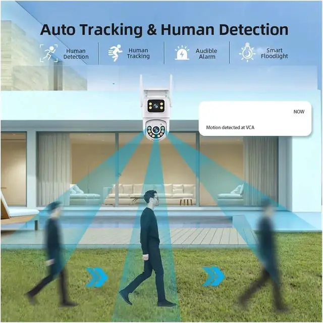 Alt view image 5 of 6 - Outdoor Security IP Camera 4K 8MP HD Dual Lens External WiFi PTZ Camera Auto Tracking Street Surveillance Camera
