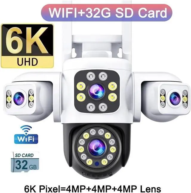 Alt view image 2 of 2 - 6K 12MP UHD WiFi IP Camera Outdoor Three Screen Three Lens Human Type AI Detection Automatic Tracking Securit Yoosee