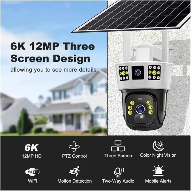 Alt view image 3 of 7 - 6K 12MP HD Solar Camera 4G Card WiFi Outdoor IP Wireless Security CCTV Surveillance PTZ Night Vision PIR Human Detection Cam