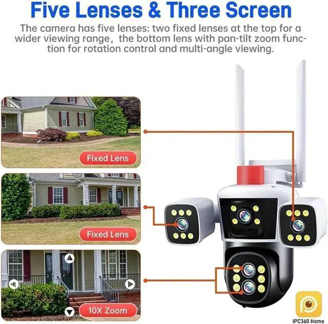 Alt view image 3 of 6 - 10K 20MP WiFi Security Camera Outdoor Three Screen 360° PTZ View Surveillance CCTV Camera IPC360 Home