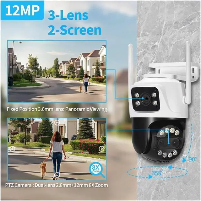 Alt view image 6 of 7 - 8MP Dual Lens 2.8mm -12mm 8X Zoom 4K PTZ WiFi IP Camera Outdoor AI Human Tracking CCTV Audio Home Security Surveillance Camera