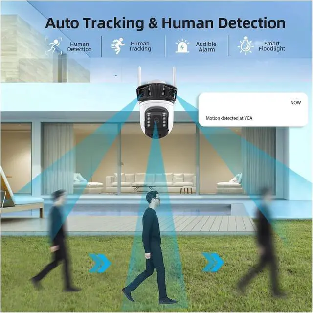 Alt view image 4 of 7 - Three Lens PTZ IP Camera Outdoor 6K HD Three Screen WiFi Security Camera Auto Tracking 4K Dual Len Wirelss CCTV Camera