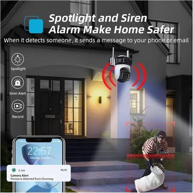 Alt view image 6 of 7 - Three Lens PTZ IP Camera Outdoor 6K HD Three Screen WiFi Security Camera Auto Tracking 4K Dual Len Wirelss CCTV Camera