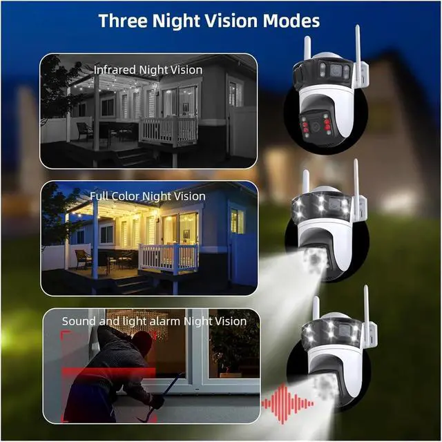 Alt view image 3 of 7 - Three Lens PTZ IP Camera Outdoor 6K HD Three Screen WiFi Security Camera Auto Tracking 4K Dual Len Wirelss CCTV Camera