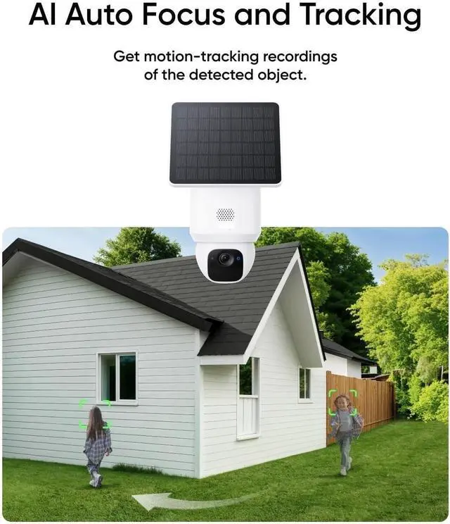 Alt view image 3 of 6 - E30 Solar Powered 360° Pan AI Tracking 2K Clarity Security Cameras Wireless Outdoor Camera