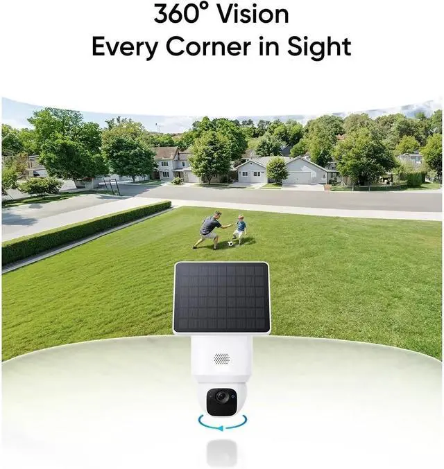 Alt view image 2 of 6 - E30 Solar Powered 360° Pan AI Tracking 2K Clarity Security Cameras Wireless Outdoor Camera