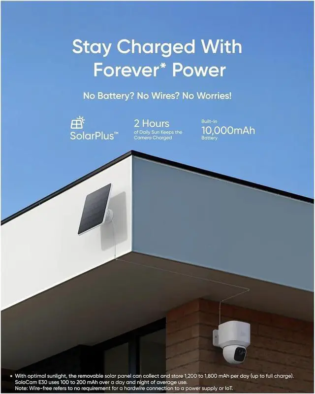Alt view image 6 of 6 - E30 Solar Powered 360° Pan AI Tracking 2K Clarity Security Cameras Wireless Outdoor Camera