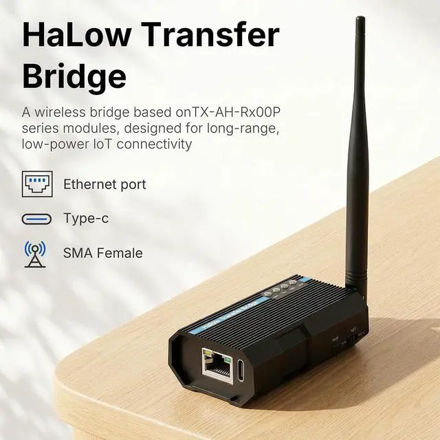 Alt view image 3 of 7 - Yolefarise WiFi HaLow HTB01 Transfer Wireless Bridge IEEE 802.11ah RJ45/USB-C/Ethernet 1km Long Range WiFi Adapter+HaLow Camera 1080P IP67 Protection for Outdoor IoT Smart Home (STA Mode)