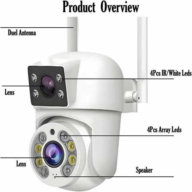 Alt view image 7 of 7 - 8MP WiFi IP Camera PTZ Dual Lens Dual Screen Manual Detection Full Color Night Vision Outdoor Security Surveillance Camera