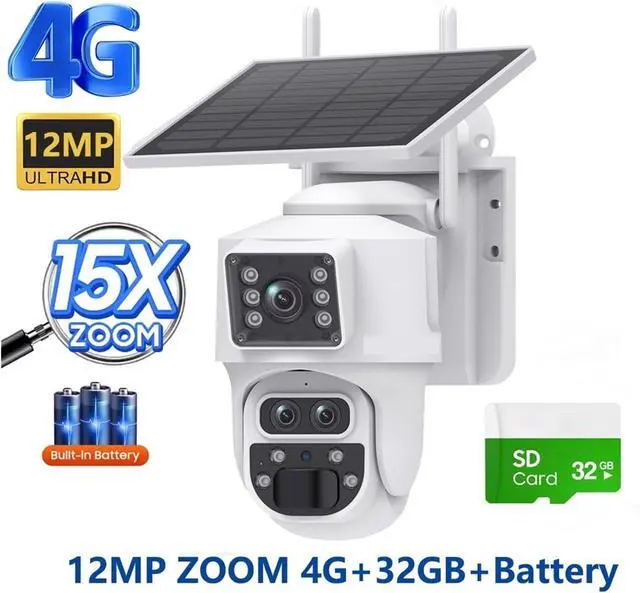 Alt view image 2 of 7 - 12MP 6K 15X Zoom Solar Camera 4G Dual Screen Outdoor Three Lens 7800mAh Battery Camera PIR Detection Auto Tracking CCTV
