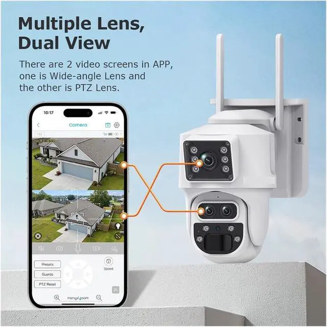 Alt view image 4 of 7 - 12MP 6K 15X Zoom Solar Camera 4G Dual Screen Outdoor Three Lens 7800mAh Battery Camera PIR Detection Auto Tracking CCTV