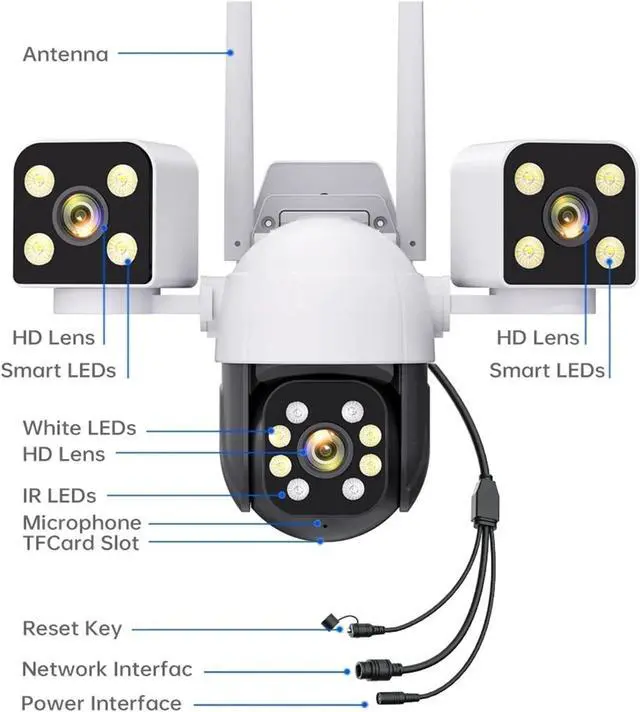 Alt view image 7 of 7 - Smart Home 900W WiFi Security Camera with 360 Degree Outdoor Surveillance Full Color Night Vision Alarm Sound Effect