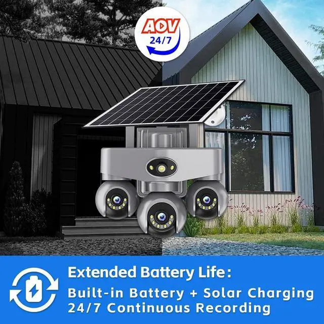 Alt view image 4 of 7 - 6MP Triple Lens Solar Security Camera Wireless Outdoor, for V380 Pro PTZ Camera 24/7 Continuous Recording,Intelligent Tracking, Color Night Vision, IP66 Waterproof Outdoor Surveillance Cameras1