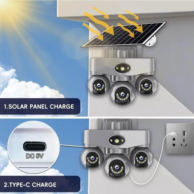 Alt view image 5 of 7 - 6MP Triple Lens Solar Security Camera Wireless Outdoor, for V380 Pro PTZ Camera 24/7 Continuous Recording,Intelligent Tracking, Color Night Vision, IP66 Waterproof Outdoor Surveillance Cameras1