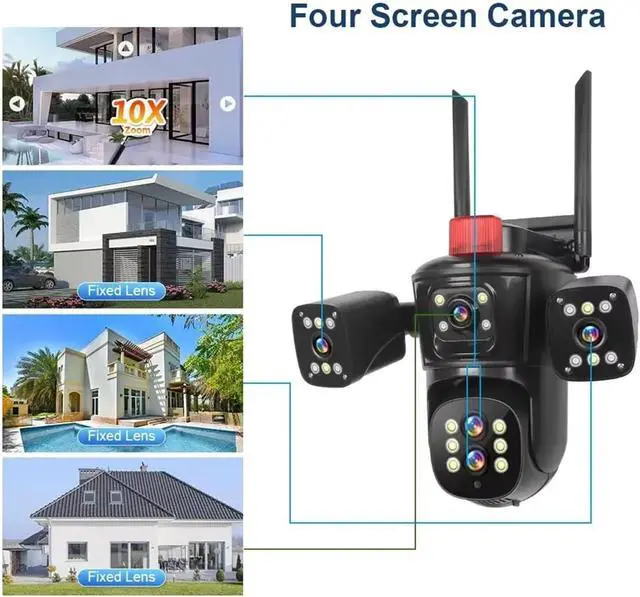 Alt view image 2 of 6 - 10K 20MP AI Auto Tracking Color Night Vision PTZ 360° 10X Zoom 4 Screens Outdoor Camera Motion Detection Human Alarm
