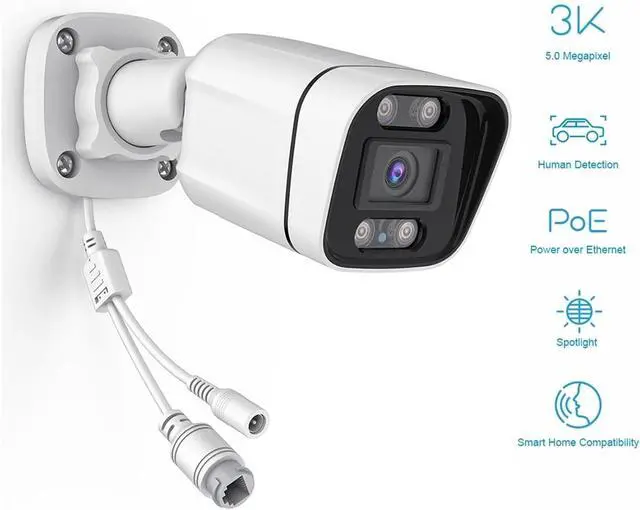 Alt view image 2 of 7 - 5MP Outdoor Security IP POE Camera Home Security Surveillance Camera with Smart Human/Car Detection Color Night Vision