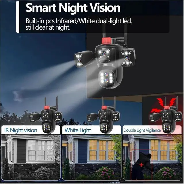 Alt view image 6 of 6 - 10K 20MP AI Auto Tracking Color Night Vision PTZ 360° 10X Zoom 4 Screens Outdoor Camera Motion Detection Human Alarm